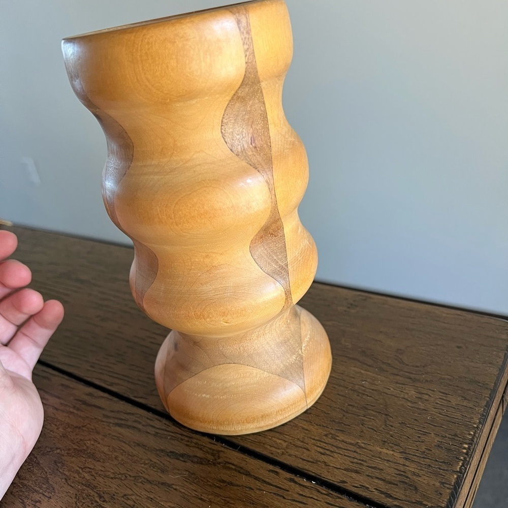 Turned Wood Candleholder Chunky Vintage 1970s Rustic Wooden Lodge Beach Style - Picture 5 of 10